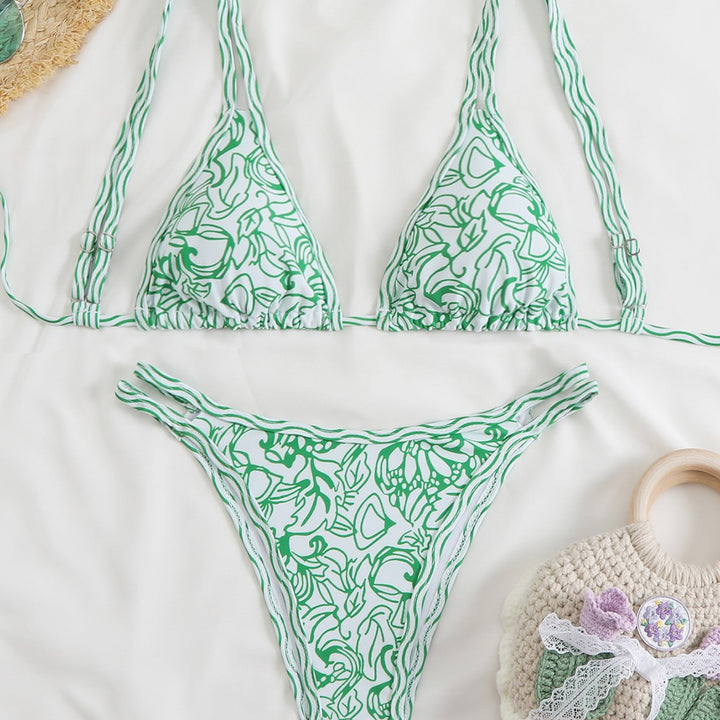 Ladies triangle bikini set with vibrant beach motif Mune Fashion