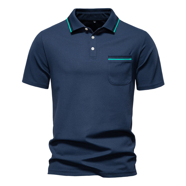 Men's modern polo shirt with patch chest pocket and contrasting trim on the polo collar Mune Fashion