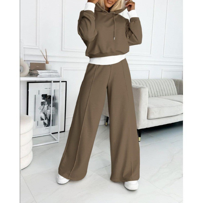 Women's Cropped Hoodie and Wide High-Waisted Jogging Pants Set Mune Fashion
