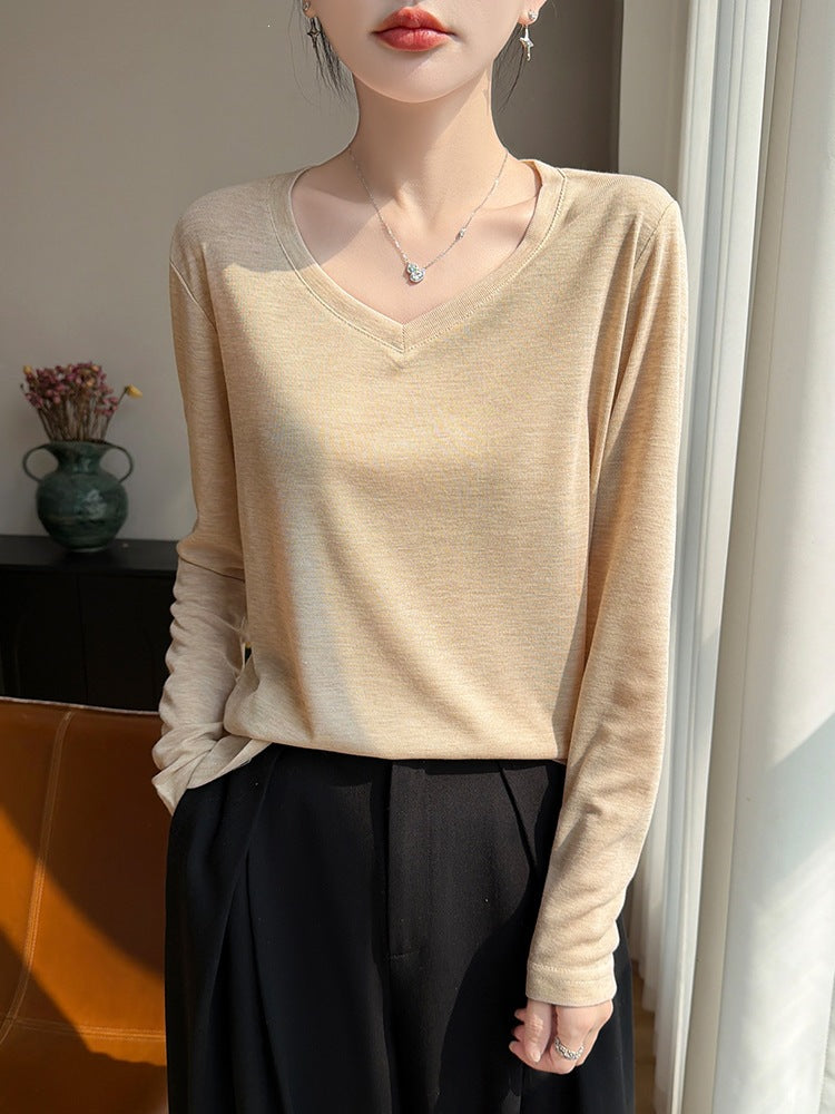 Ladies Lightweight V-Neck Fine Knit Long Sleeve Mune Fashion