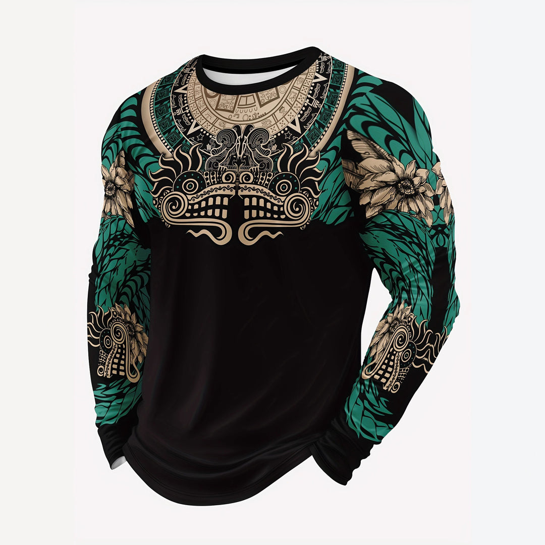 Men's sporty long sleeve shirt with unique Aztec motif Mune Fashion
