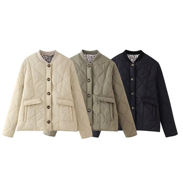 Women's padded transitional jacket with ribbed collar and flap pockets Mune Fashion