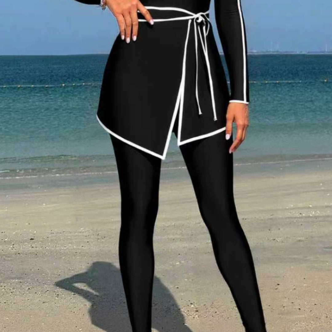 Women’s stylish long sleeve swimsuit with wrap skirt Mune Fashion
