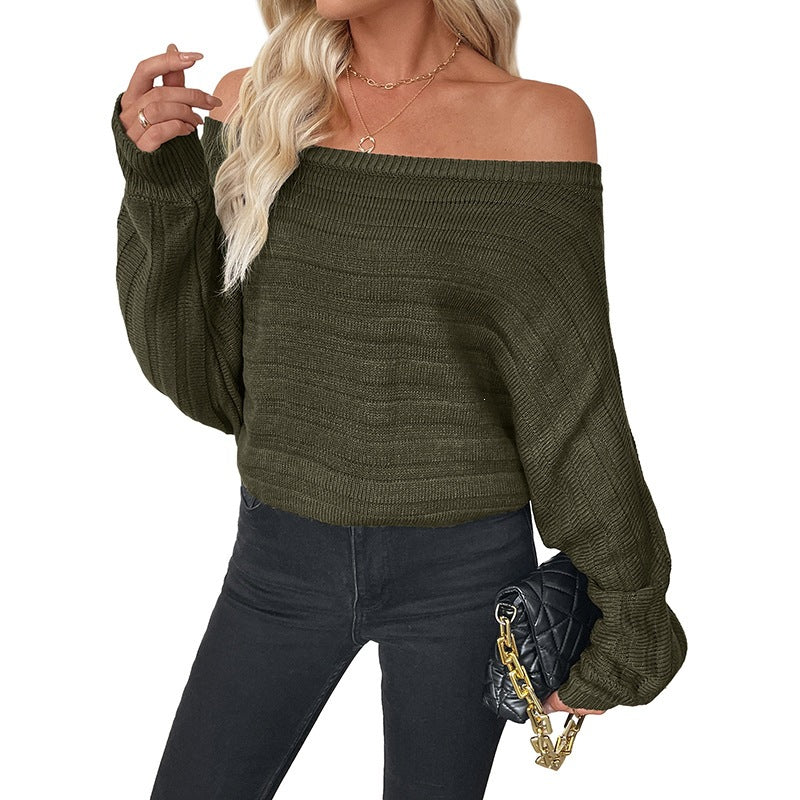 Women's Off-Shoulder Chunky Knit Sweater with Balloon Sleeves Mune Fashion