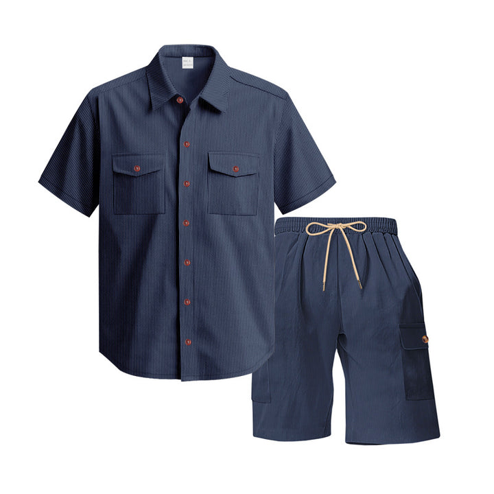 Men's structured short-sleeve shirt and bermuda set with flap pockets and elastic waistband Mune Fashion