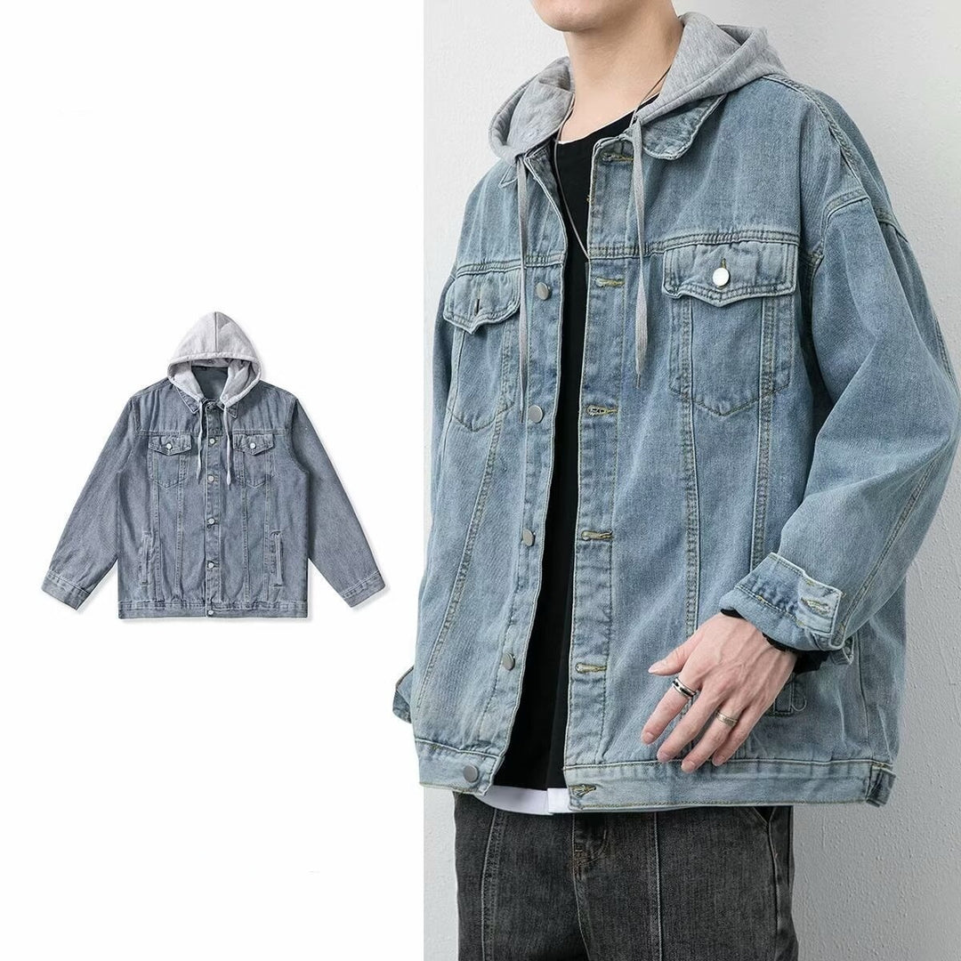 Men's Casual Denim Jacket with Integrated Hoodie Mune Fashion