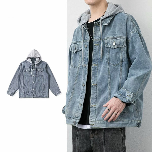 Men's Casual Denim Jacket with Integrated Hoodie Mune Fashion