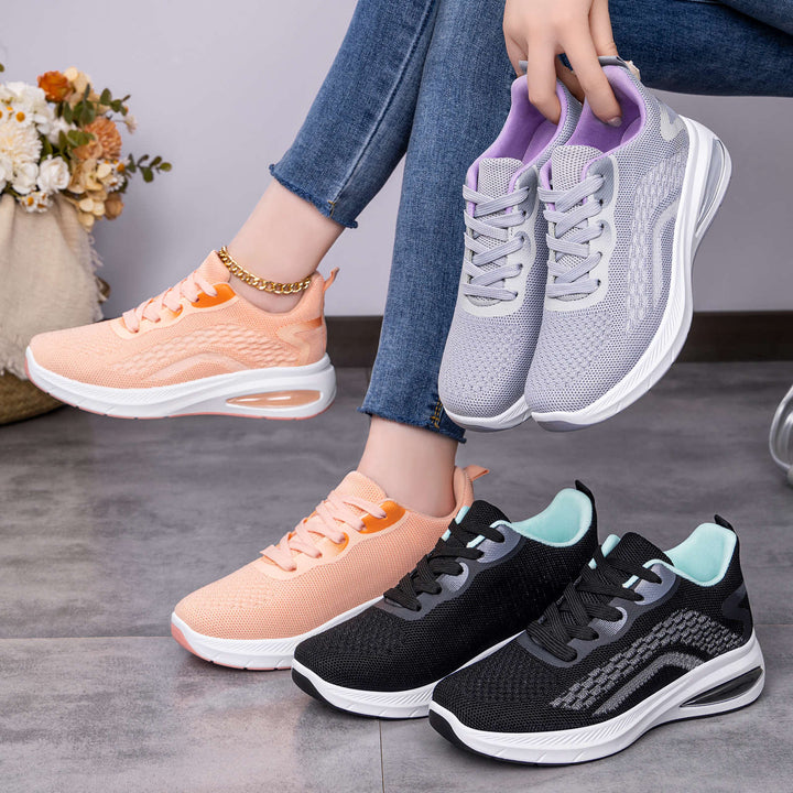 Ladies nan lightweight knit fitness sneakers with visible air cushioning and reactive EVA platform sole Mune Fashion