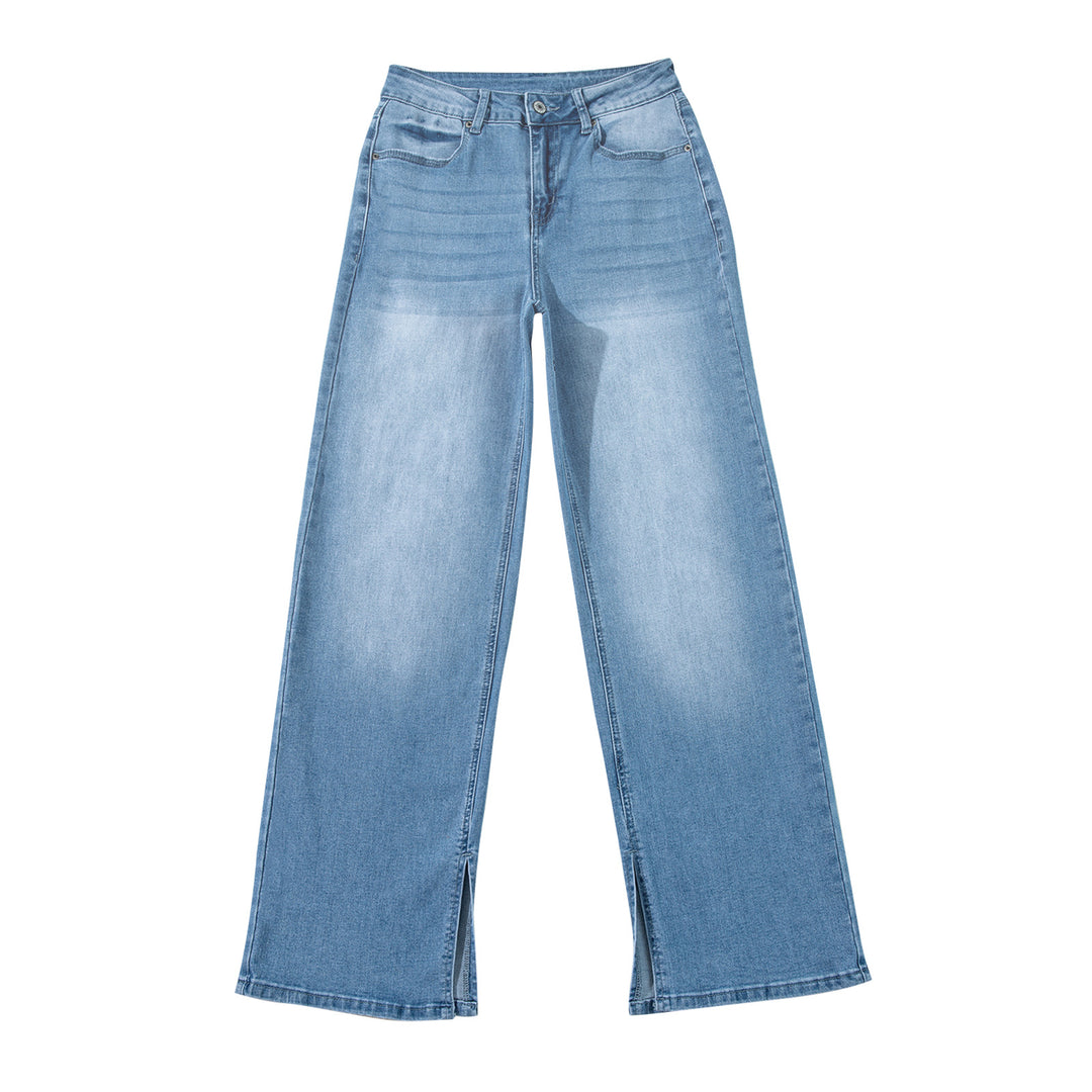 Women high-waisted flared jeans in denim with front slit and wide leg Mune Fashion