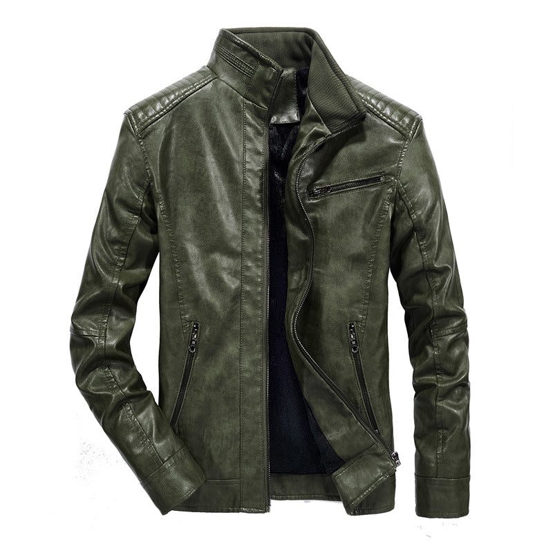 Men's slim-fit faux leather blouson with high closing stand collar and shoulder padding Mune Fashion