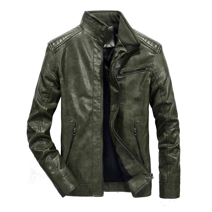 Men's slim-fit faux leather blouson with high closing stand collar and shoulder padding Mune Fashion