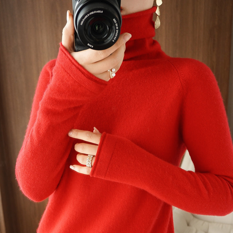 Women's Soft Roll Neck Sweater in Cashmere-Look with Thumb Hole and Fitted Silhouette Mune Fashion