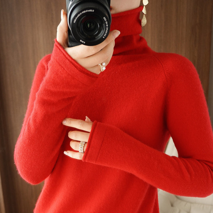 Women's Soft Roll Neck Sweater in Cashmere-Look with Thumb Hole and Fitted Silhouette Mune Fashion