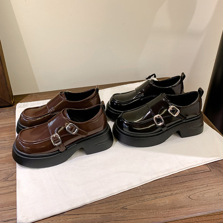 Women's Chunky Patent Monkstrap Loafer with Double Buckle Application and Platform Sole Mune Fashion