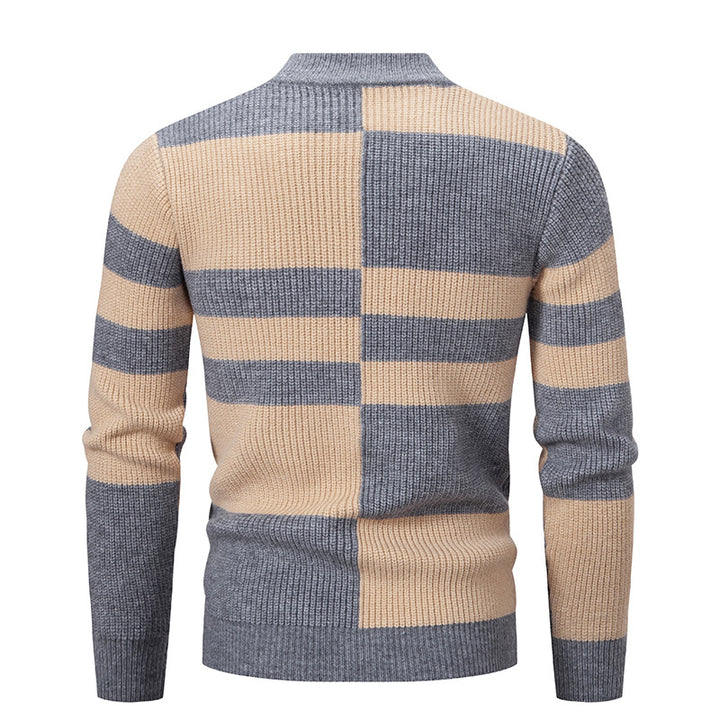 Men's Structured Mockneck Knit Sweater with Asymmetrical Block Pattern Mune Fashion