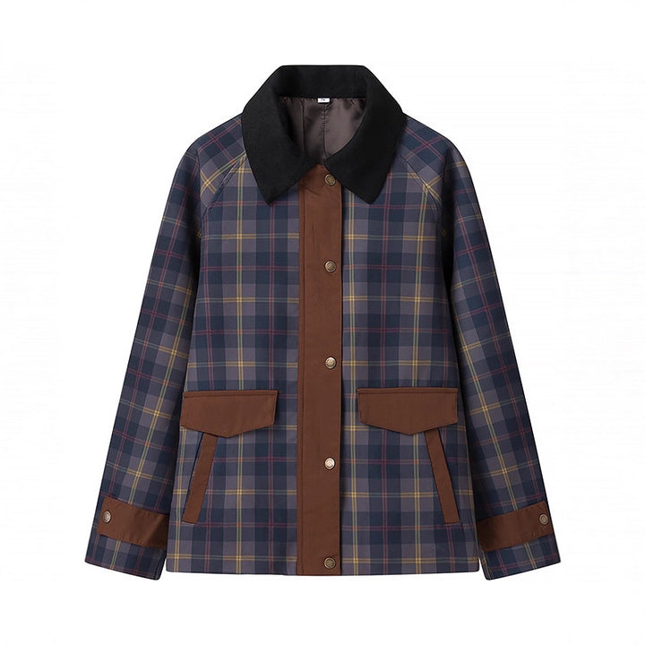 Women's Checked Transition Jacket with Cord Collar and Contrast Trimmings Mune Fashion