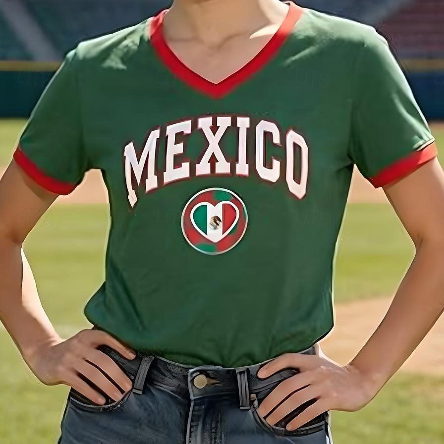 Ladies nan sporty fan t-shirt with v-neck and Brazil logo Mune Fashion