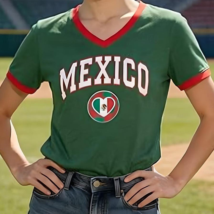 Ladies nan sporty fan t-shirt with v-neck and Brazil logo Mune Fashion