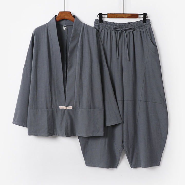 Men's Kimono Loungewear Set with Short Shawl Collar and Loose Harem Waist Pants Mune Fashion