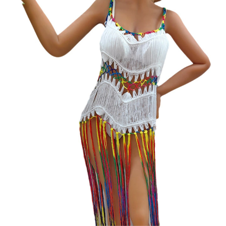 Ladies airy crochet top with colorful fringes Mune Fashion