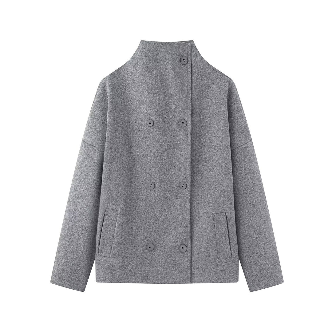 Ladies short coat made of wool blend with stand-up collar, dropped shoulder and double-breasted button placket Mune Fashion