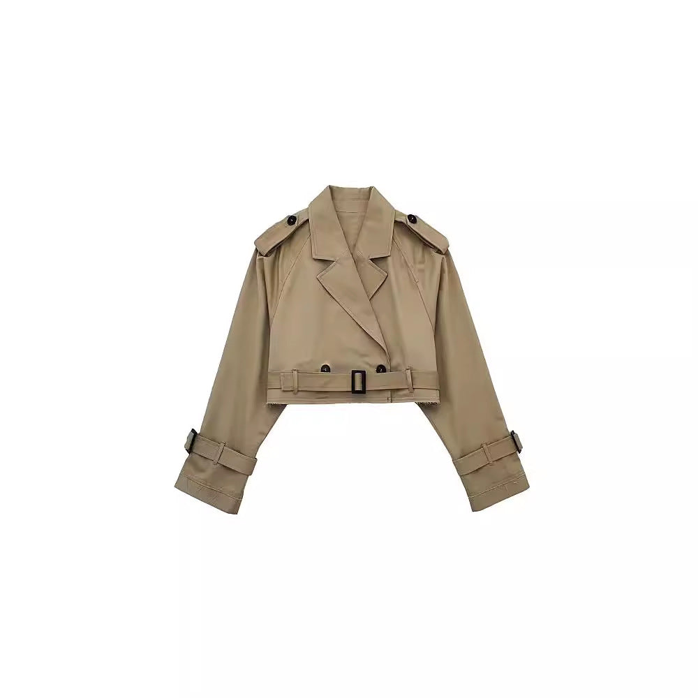 Women’s Short Trench with Waist Belt and Epaulettes Mune Fashion