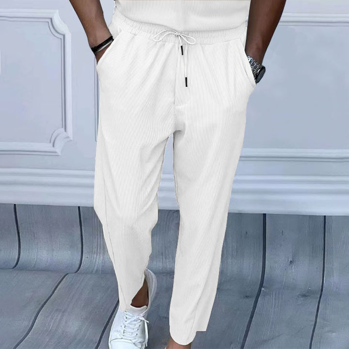 Men's Lightweight Casual Pants with Elastic Waistband, Drawstring & Fine Vertical Structure Mune Fashion