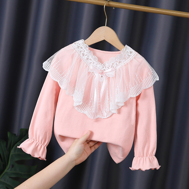 Girls long sleeve shirt with elegant lace decoration Mune Fashion