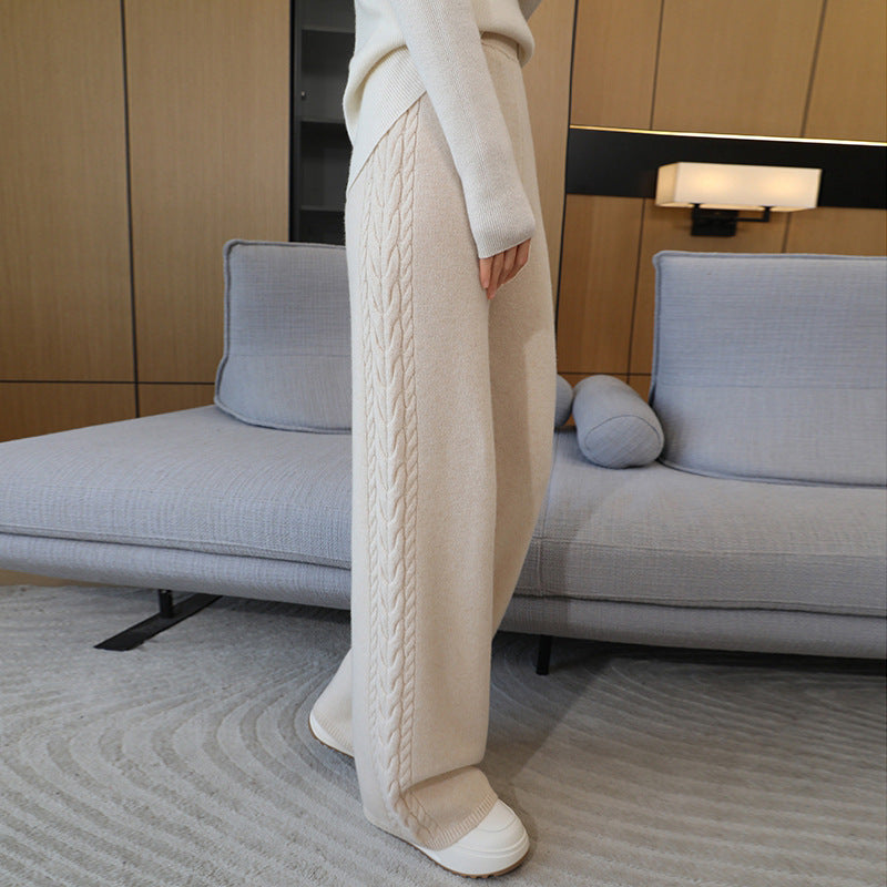 Women's Elegant Knitted Pants with Cable Pattern Mune Fashion