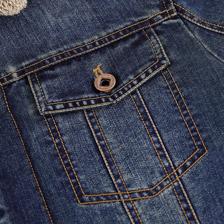 Men's thermal denim jacket in trucker style with full teddy fleece lining and high collar Mune Fashion