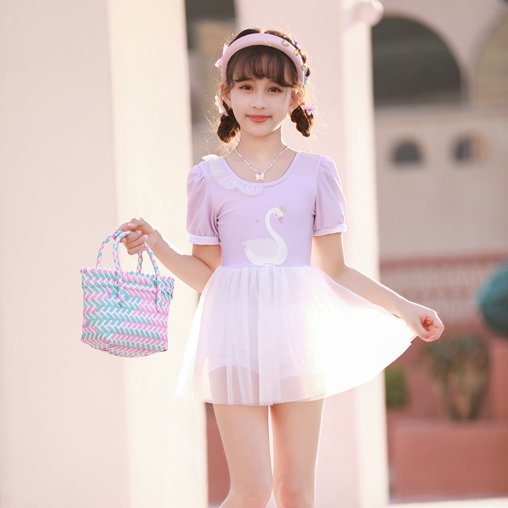 Girls tulle swimsuit with cute swan motif Mune Fashion
