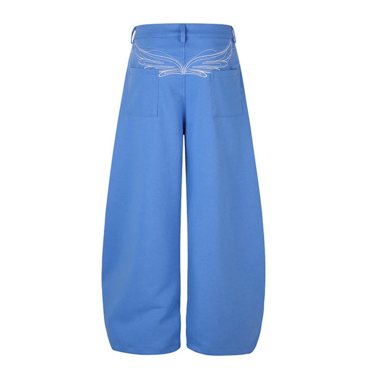 Women's Wide High-Waist Palazzo Jogging Pants with Pockets, Decorative Embroidery and Adjustable Belt Mune Fashion