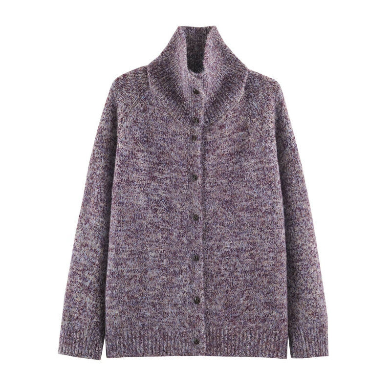 Women's chunky knit cardigan in oversized look with high ribbed collar and button placket Mune Fashion