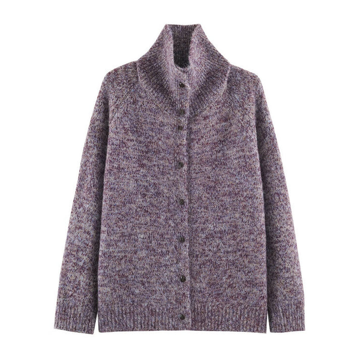 Women's chunky knit cardigan in oversized look with high ribbed collar and button placket Mune Fashion