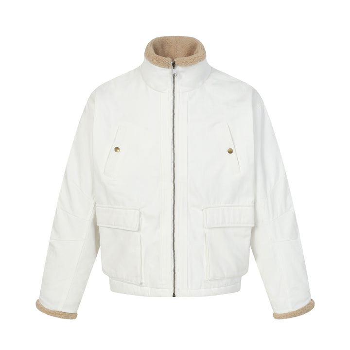 Men's short jacket in field style with teddy fur collar and cargo pockets Mune Fashion