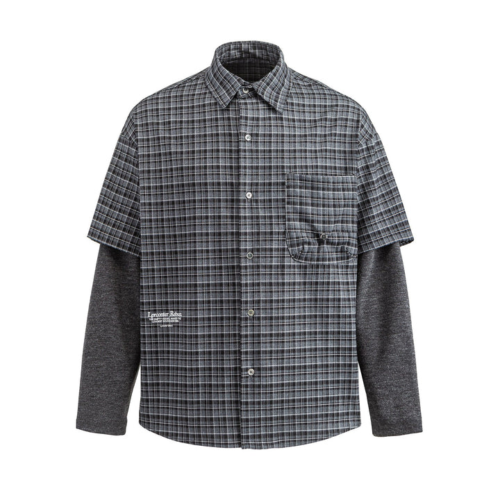 Men's shirt in layered look with checkered front and inserted sweatshirt sleeves Mune Fashion