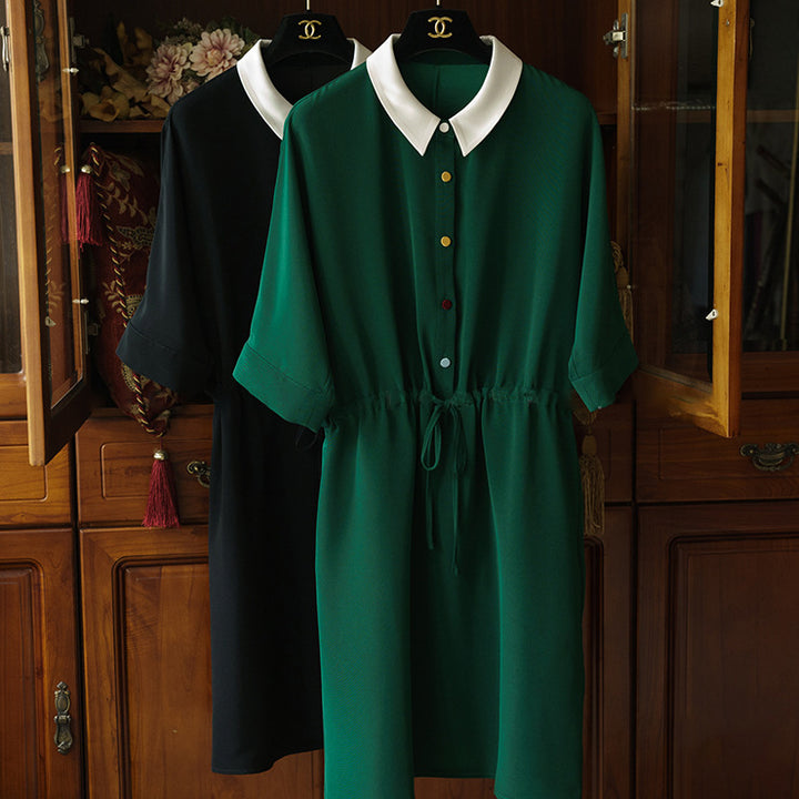 Ladies Elegant Short Sleeve Dress with Waist Belt Mune Fashion
