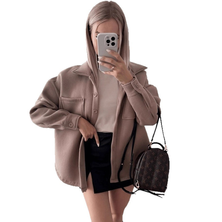 Women Oversized Shirt Jacket Shacket made of soft wool blend with patch chest pockets Mune Fashion