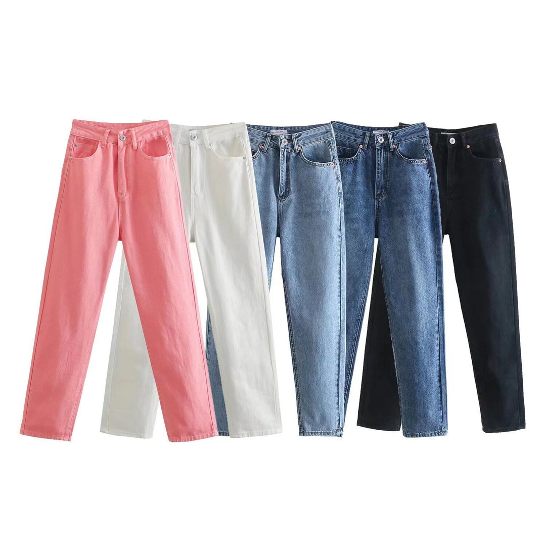 Women's High-Waisted Denim Jeans with Tapered Leg Mune Fashion