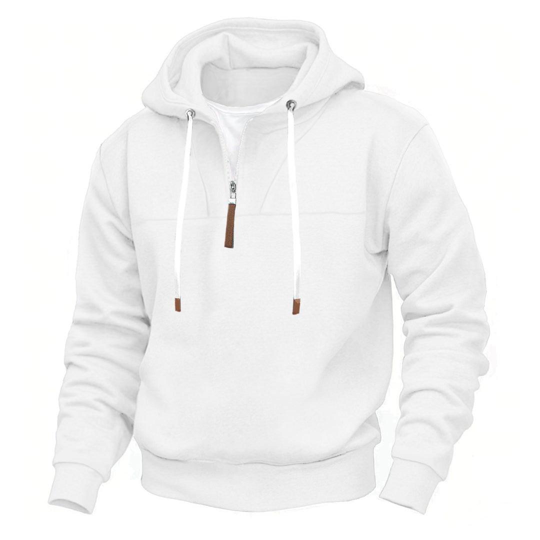 Men's hoodie with half zipper, soft inner lining and leather details Mune Fashion