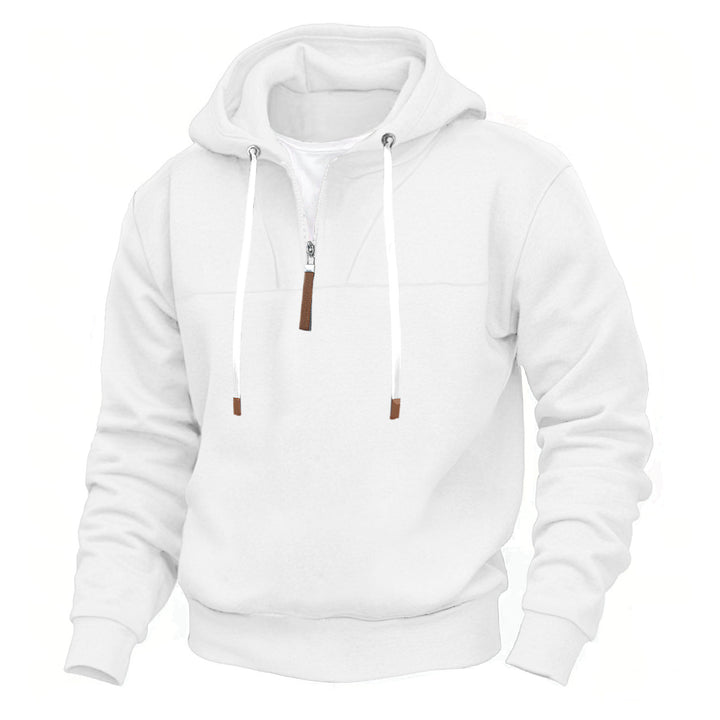 Men's hoodie with half zipper, soft inner lining and leather details Mune Fashion