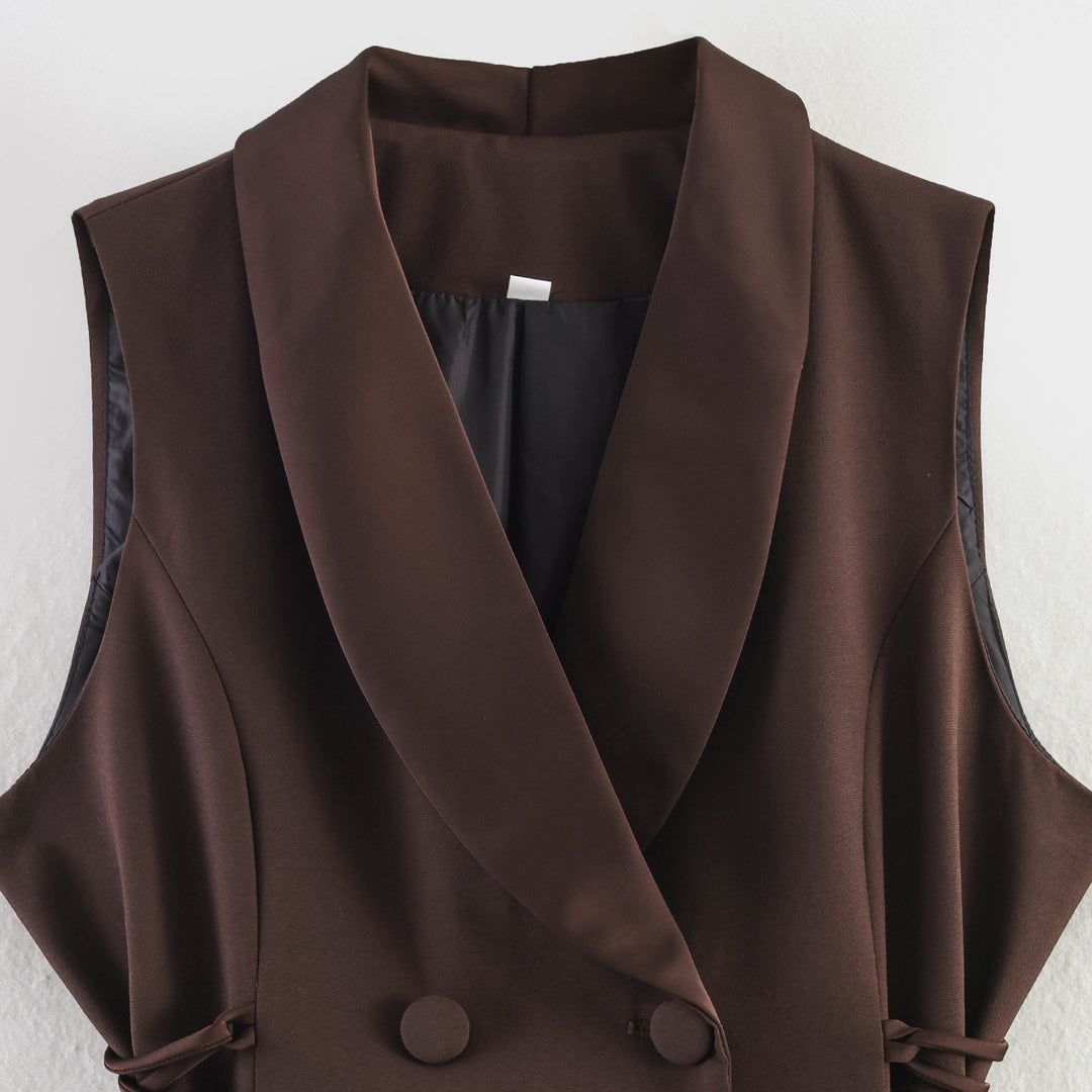 Women's sleeveless double-breasted blazer vest with waist lacing Mune Fashion