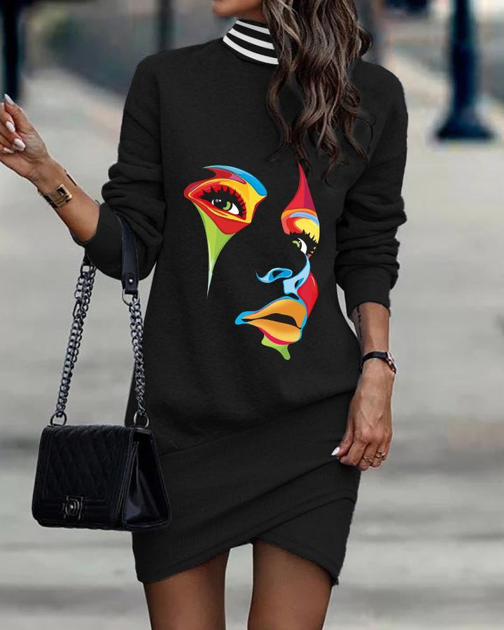 Women's Stylish Sweat Dress with Skull and Flower Pattern Mune Fashion