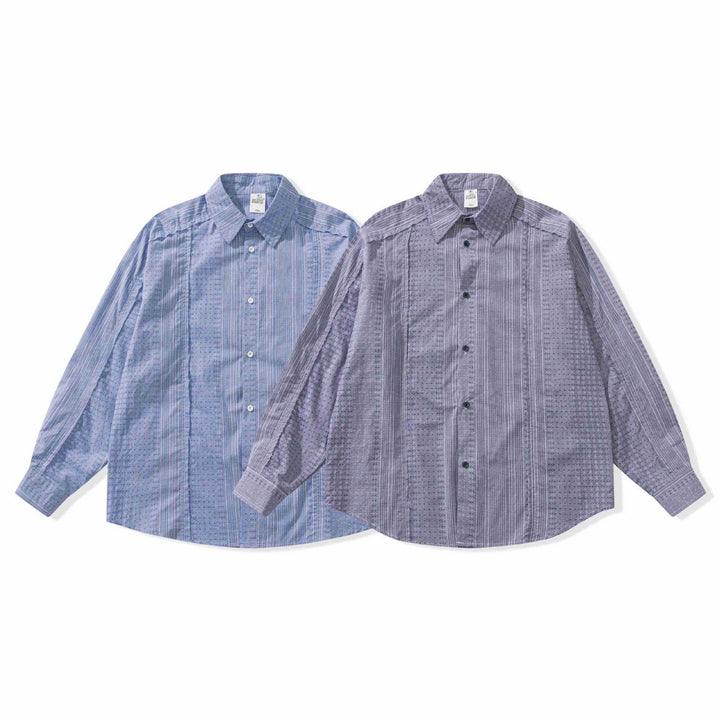 Women's Structured Oversized Shirt Blouse with Fine Embroidery and Striped Texture Mune Fashion