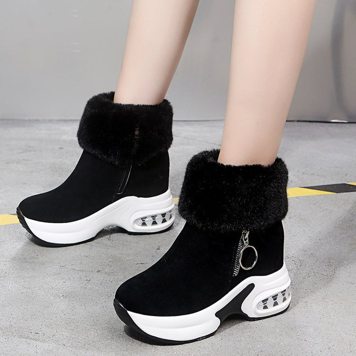 Women's wedge sneaker ankle boots with teddy collar and zipper Mune Fashion