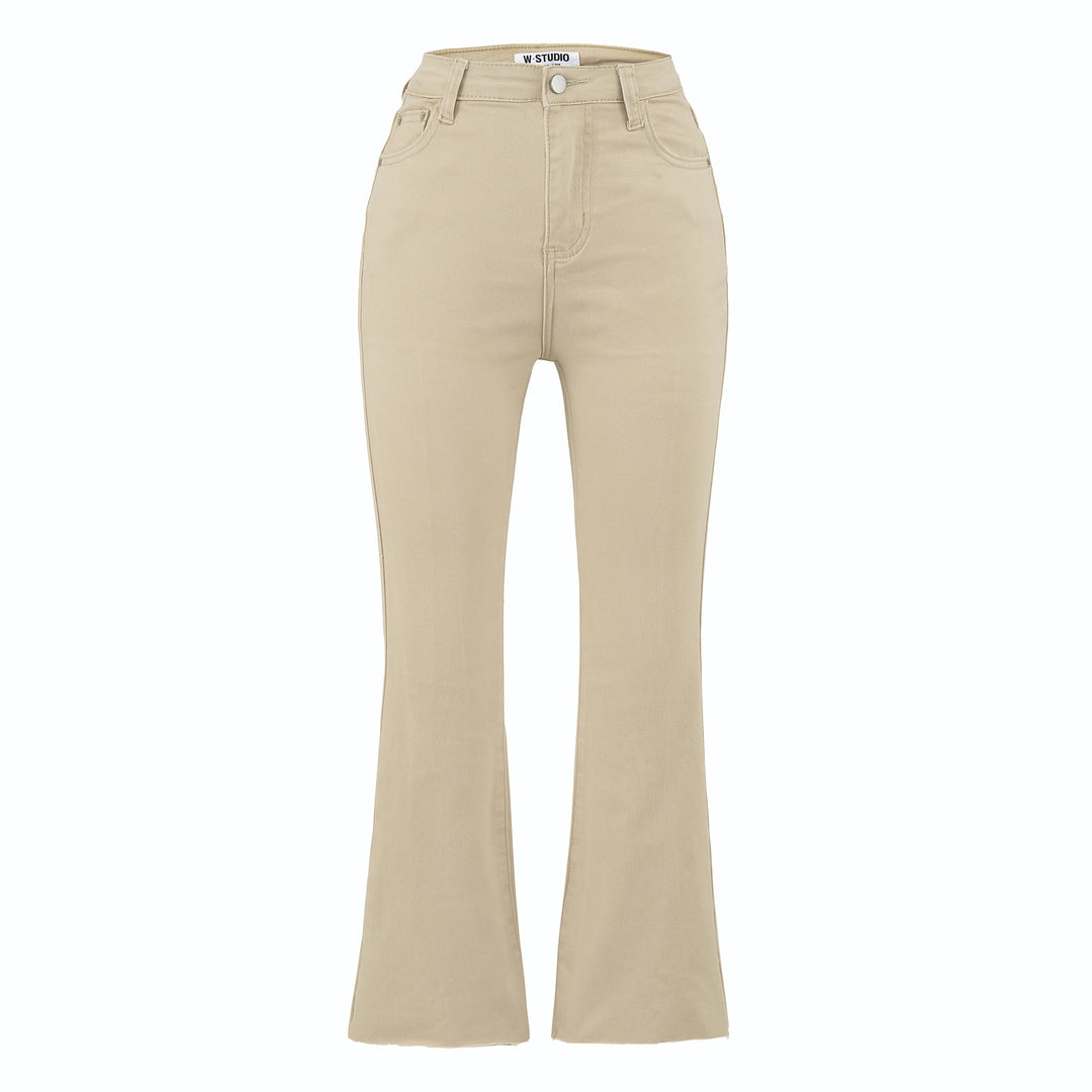 Women's Highwaist Flared Trousers made of Stretch Denim with five pockets and raw hem Mune Fashion