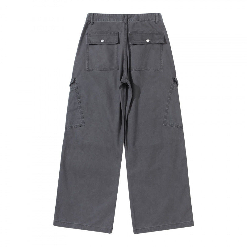 Ladies wide utility cargo pants made of sturdy canvas with a high waist and knee pleats Mune Fashion