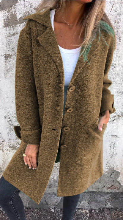 Women nan Oversize wool blend coat with lapel collar, patch pockets, buttoned front, and rolled-up sleeves Mune Fashion