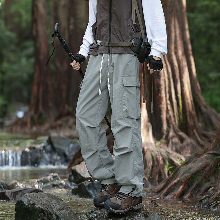 Men's Lightweight Technical Cargo Trekking Pants with Drawstring Waistband, Reinforced Hem Edges, and Adjustable Leg Opening Mune Fashion