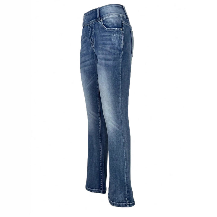 Ladies high-waisted flared jeans with side decorative seam and sculpting stretch waistband Mune Fashion